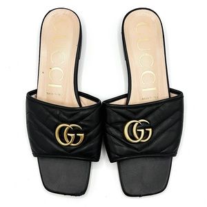 Gucci Marmont GG Matelasse Jolie Sandals Slides Mules Leather Black 40